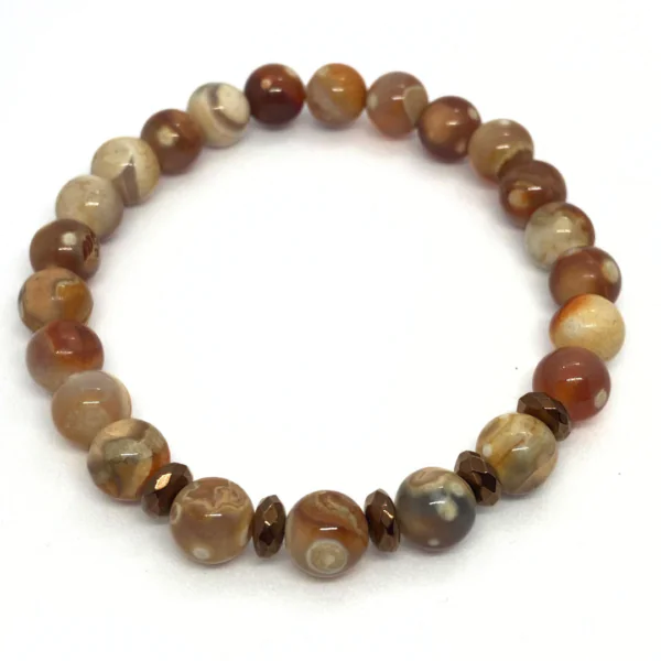 Turuncu Beyaz Crazy Akik Doğal Taş Bileklik